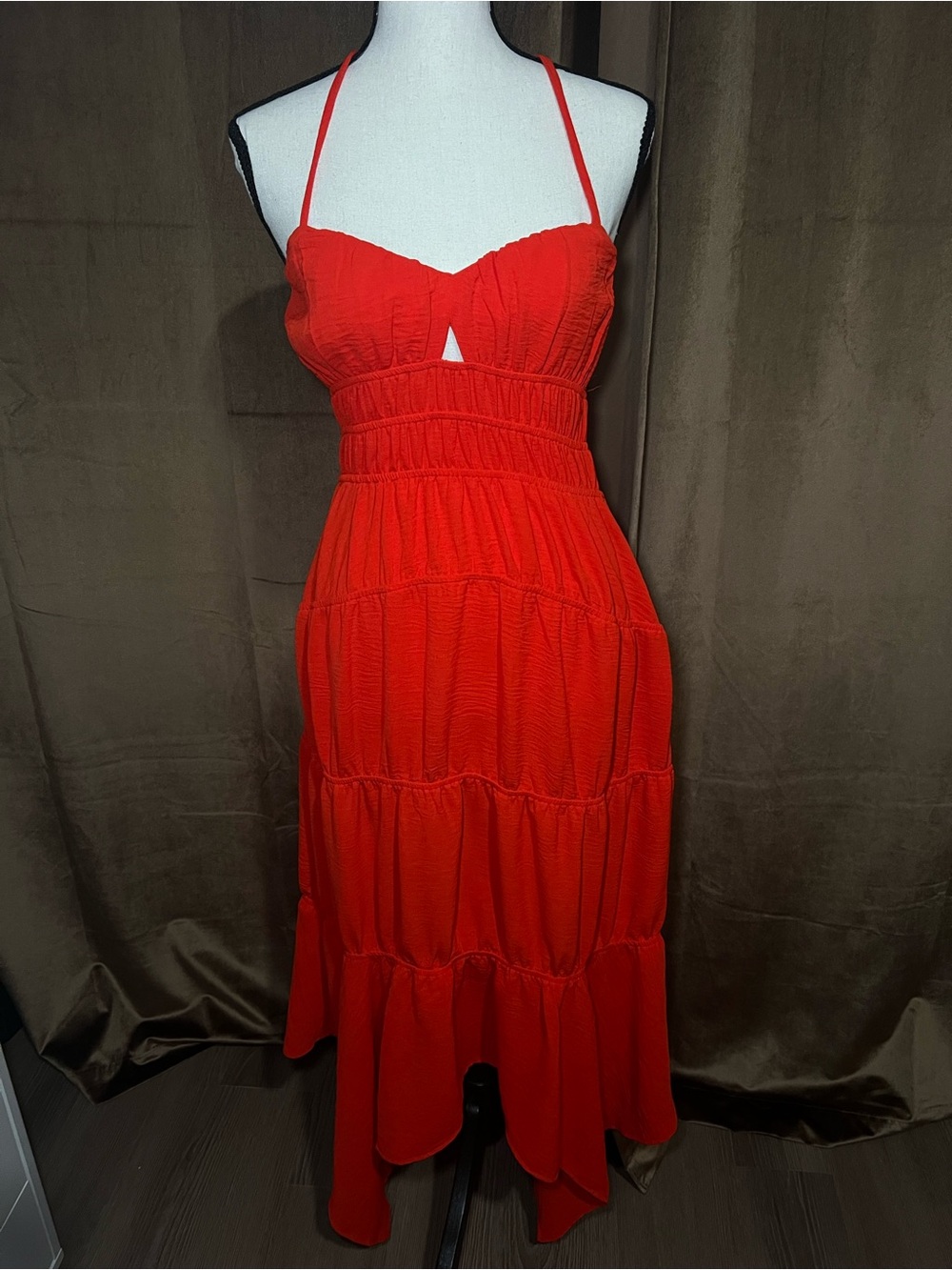 Red Halter Tiered Maxi Dress